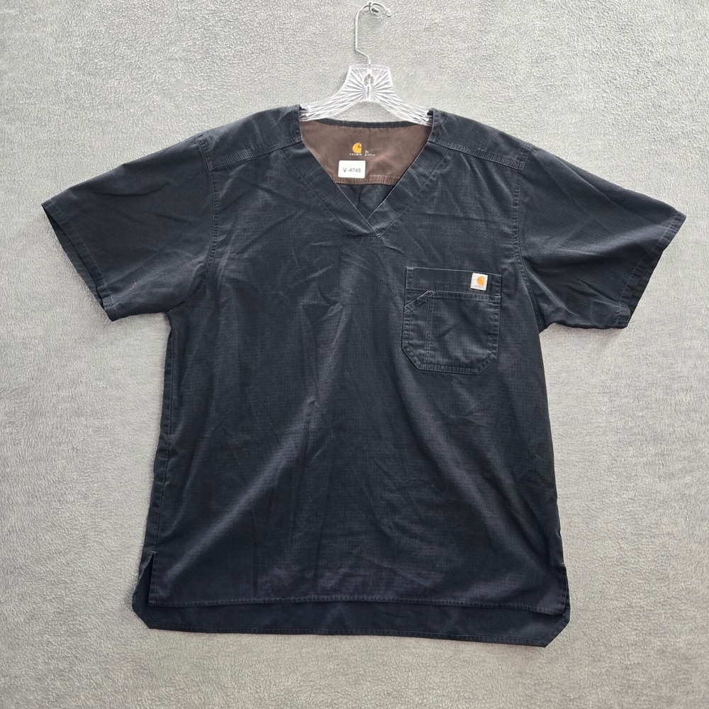 Carhartt Women Scrub Top Medium Black Ripstop Pocket V Neck Short Sleeve